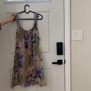 Hale Bob Beige Spaghetti-Strap Dress with Purple & Green Floral Print
